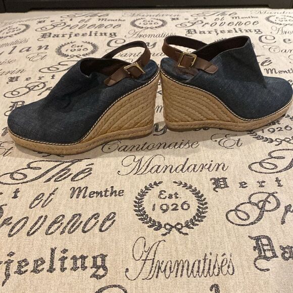 TORY BURCH Denim Wedge Sandals Size 9 - Picture 2 of 8